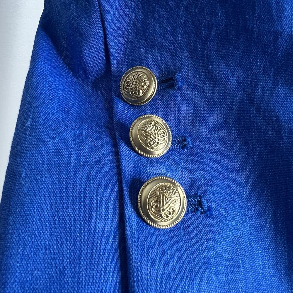 Alice And‎ Olivia Blazer Womens 4 Blue Linen Blend Open Cropped Lined Career - Picture 10 of 13